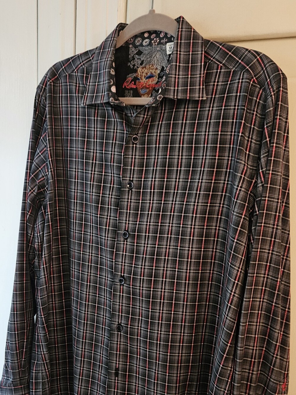 Robert Graham Shirt Men's Medium Multi Plaid Flip Cuff L. Sleeve Button Down EUC